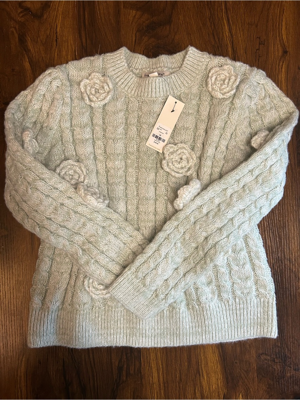 NWT Francesca’s Tina Bubble Flower Pullover Sweater XS light green
